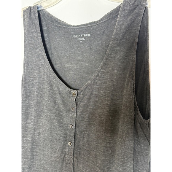 Eileen Fisher Tank Dress Womens SMall Gray Henley Maxi Sleeveless Slit Casual - Picture 4 of 10